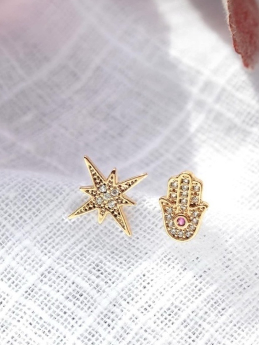 14k Gold Plated Hamsa Star Cubic Zirconia Stud Earrings